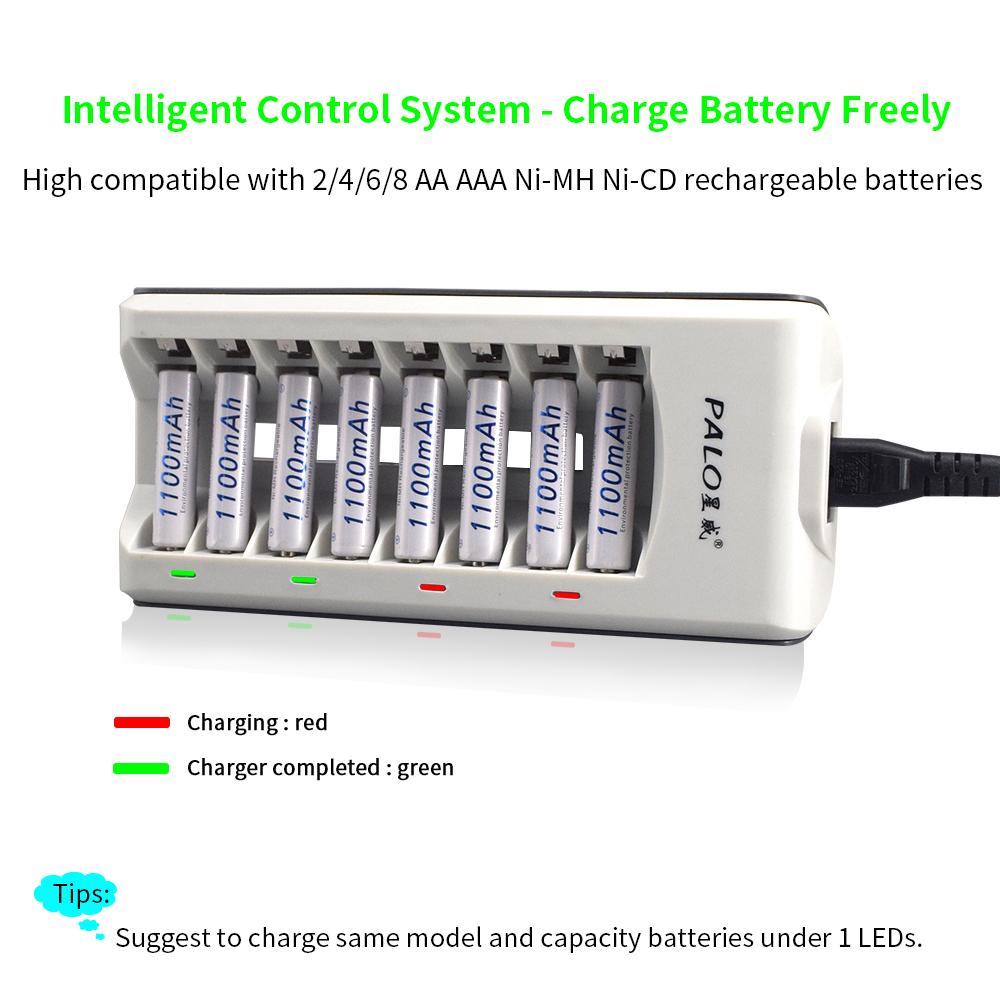 PALO 8 Slots Nimh Nicd Battery Smart Charger with LED Display for 1.2V Aa Aaa Rechargeable Battery Quick Charger