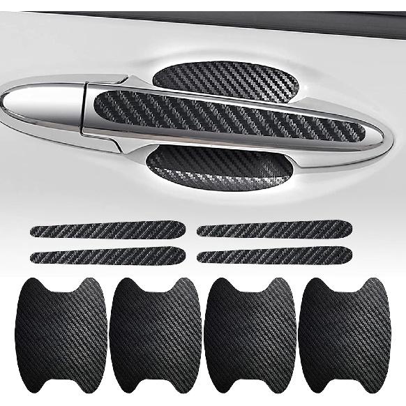 gunhunt 8 PCS Door Handle Scratch Protectors, Carbon Fiber Handle Cover Anti Scratch Stickers, Door Handle Cups Protective Film Bowl Sticker (Black)