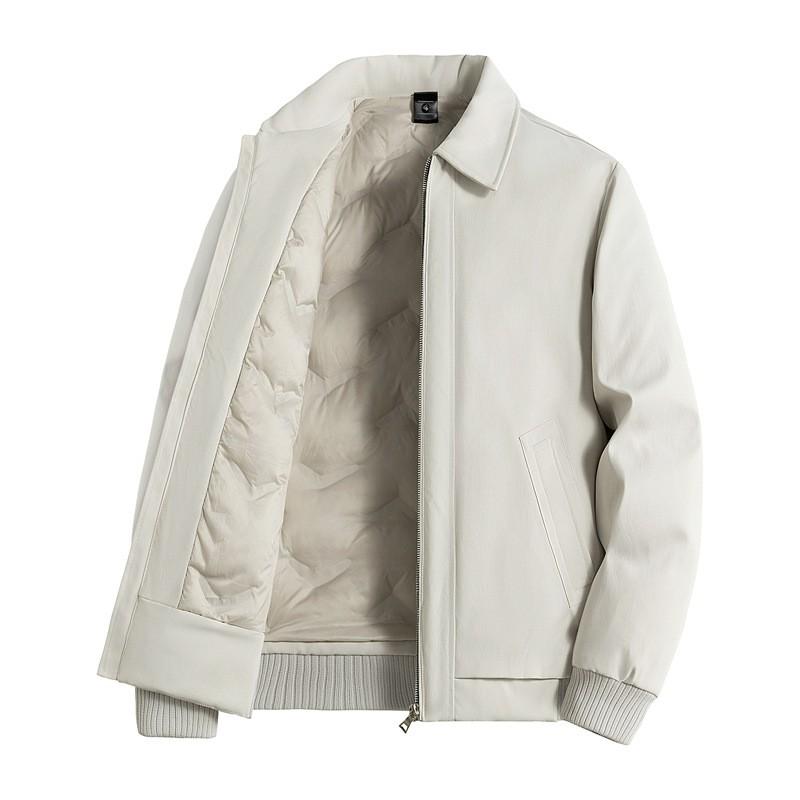 Mens Winter Down Jacket 50% White Duck Loose Fit Business Casual Coat With Lapel Multiple Pockets