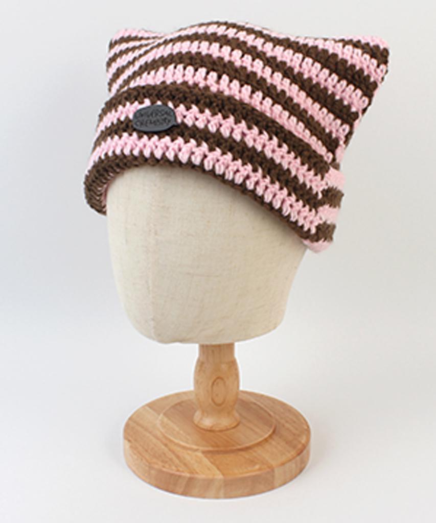 Yunibeosyeolkemiseuteuli Cat Bold Stripe Pink Beanie Cat Beanie