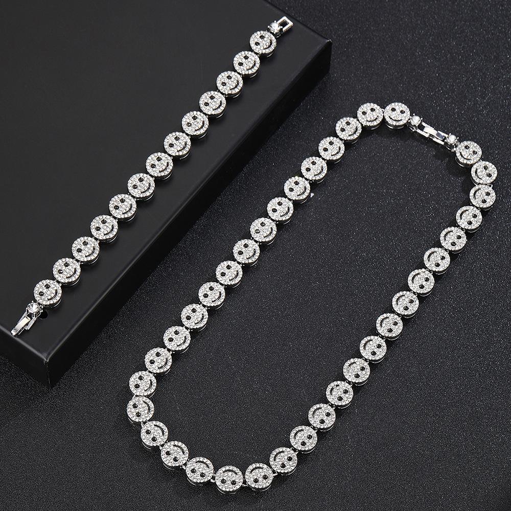 Men Hip Hop Round Smiley Tennis Chain Necklace HipHop Iced Out Bling 12mm Crystal Bracelet Necklaces Suit Fashion Charm Jewelry