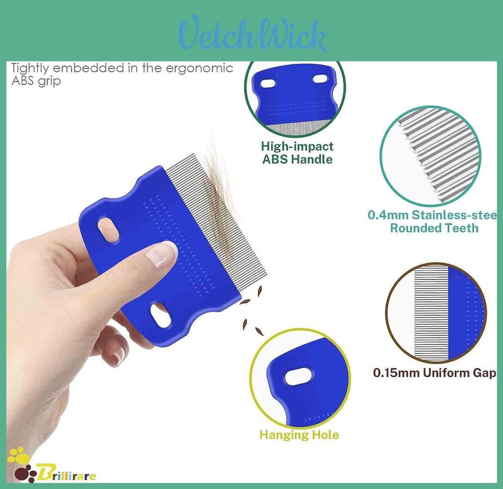 Blue Pet Flea Comb Kit With Durable Stainless Steel For Cat And Dog Shedding And Cleaning
