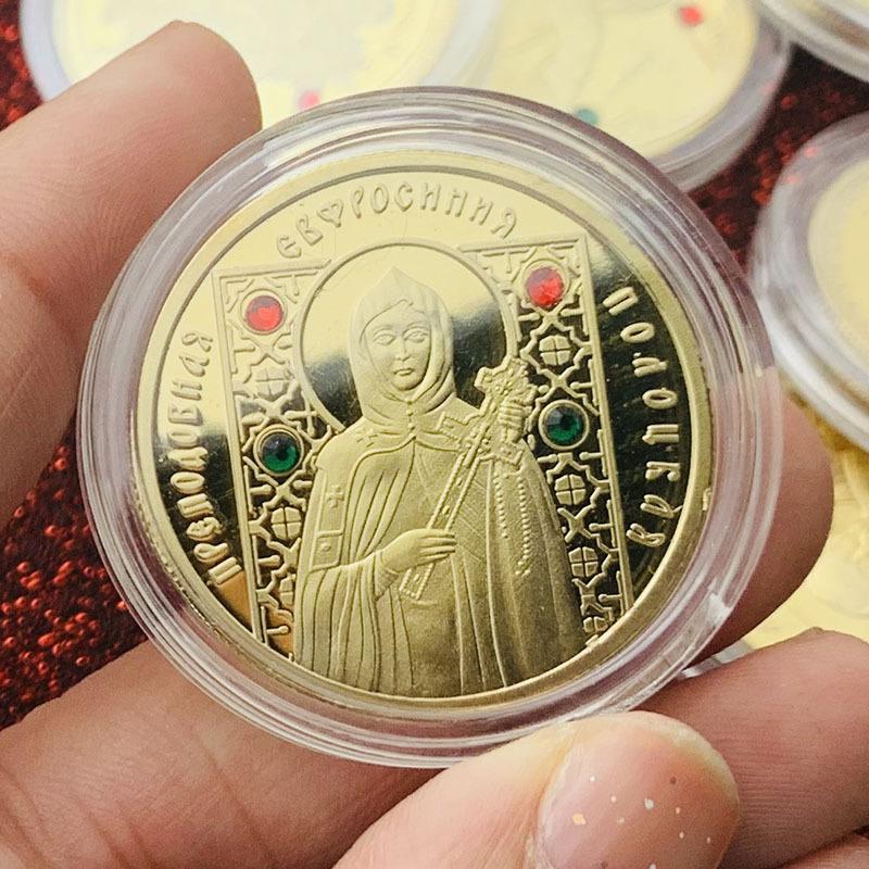 Belarusian diamond encrusted coin, gold-plated 30mm, Virgin Mary commemorative medal, gold coin, craft play commemorative coin