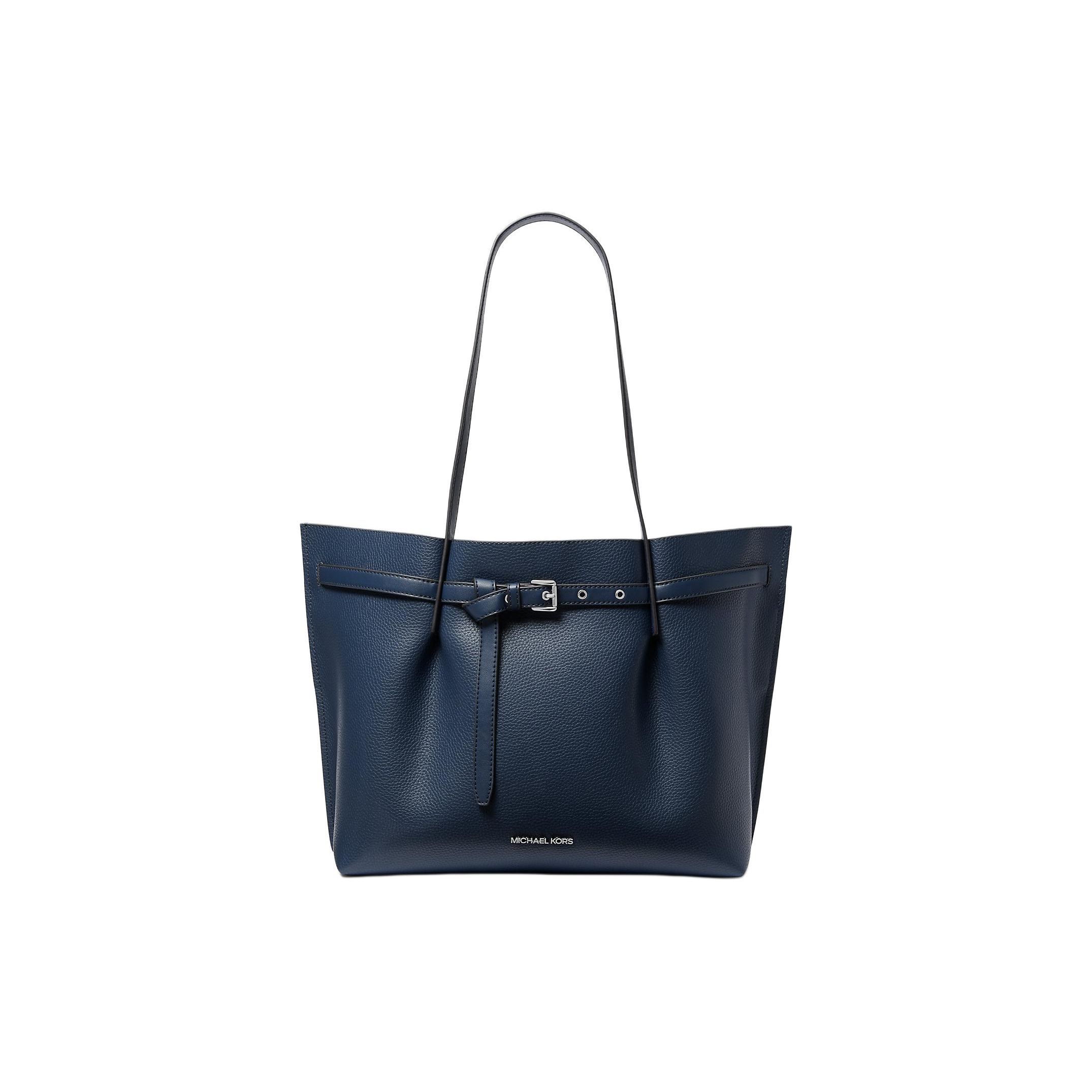 

Michael Kors Mk Emilia Brand Metal Logo Litchi Grain Leather Tote Bag Shopping Bag Handheld Shoulder Bag Women Tote Navy-Blue 35S1SU5T7T-NAVY Basic Set (Bag+Dust Bag)