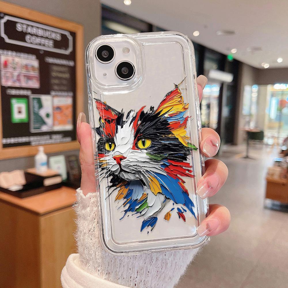 Watercolor Cat Phone Case for iPhone16 16pro 16E 15 Pro Max 11 12 13 14 Plus 7 8 XS Silicone Shockproof Case