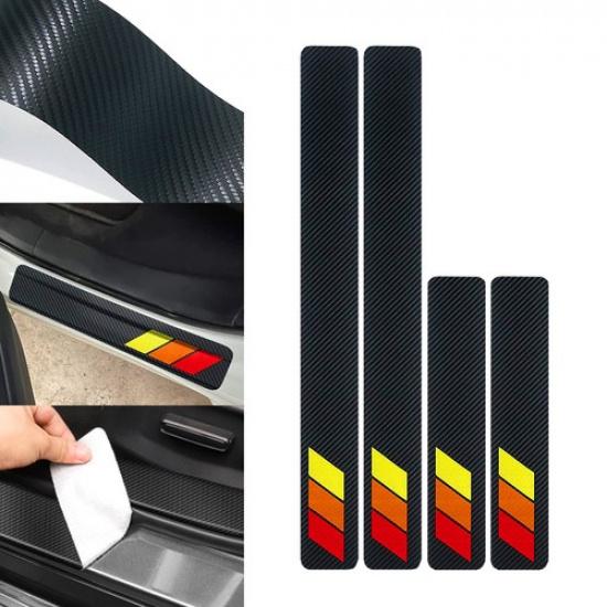 Auto Vinyl Car Accessories Tri-Color Scuff Door Plate Sill Stickers Carbon Fiber
