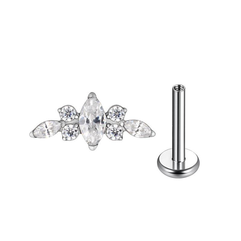 1 PZ Titanio G23 Piercing Labret Filettatura Interna Orecchini Zircone Occhio di Cavallo Fiore Helix Cartilagine Stud Labbra Gioielli per il Corpo 16G