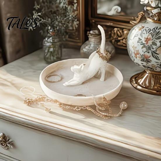 Black And White Tray 3D Printed Cat Jewelry Tray, Desktop Organizer for Rings Small Earrings, Cute Kitten Decorative Storage Dish Home Vanity