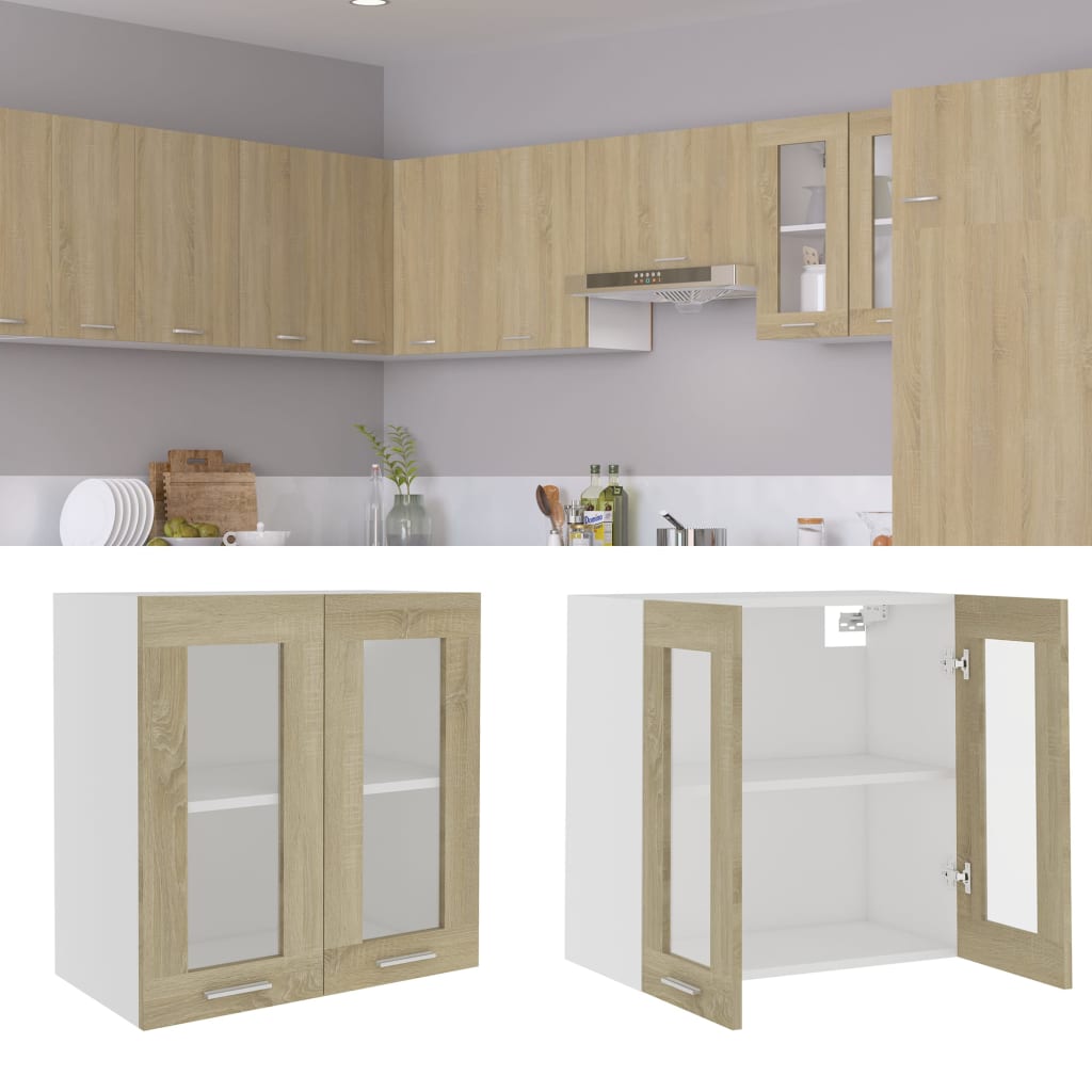 Lyon Wall Mounted Glass Cabinet in Sonoma Oak 60 x 31 x 60 cm Wood Based Material