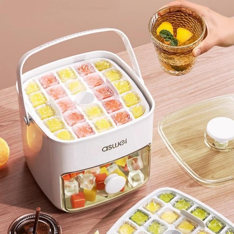 Ice Mold Ice Maker Machine with Easy-press Lid Ice Box Large Capacity Storage Containers Household Mould Kitchen Accessories