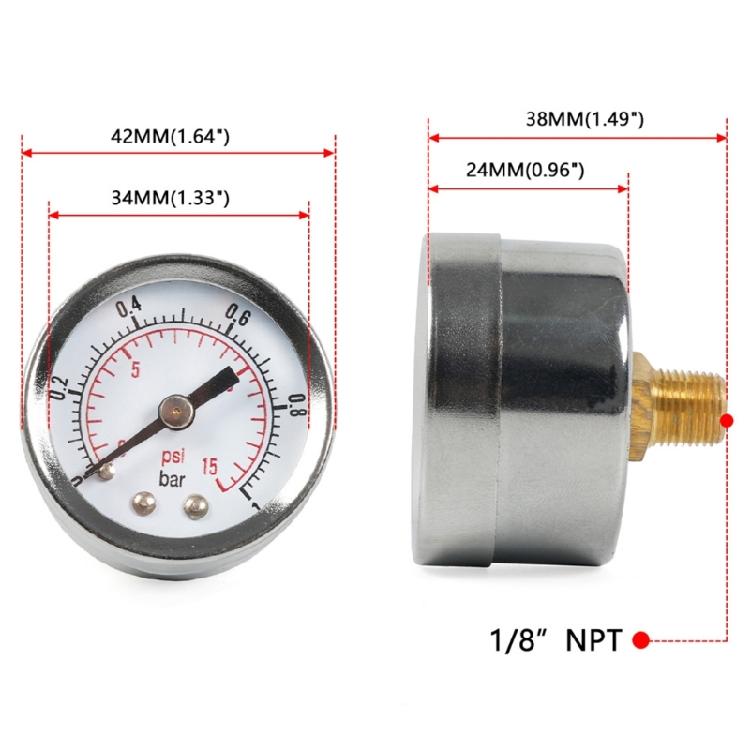 1/8'' NPT Fuel Pressure Gauge Center Back Mount Universal 0-1Bar Pressure Gauge