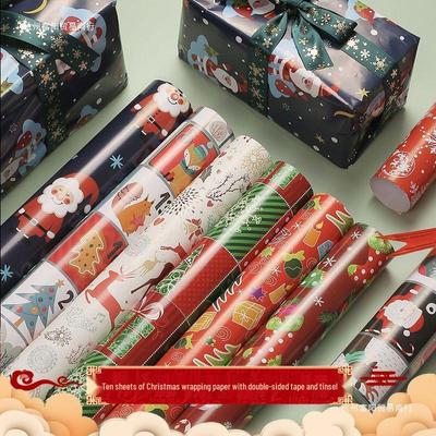 Christmas & Birthday Wrapping Paper with Ribbons and Fresh Flower Bouquet Decorations