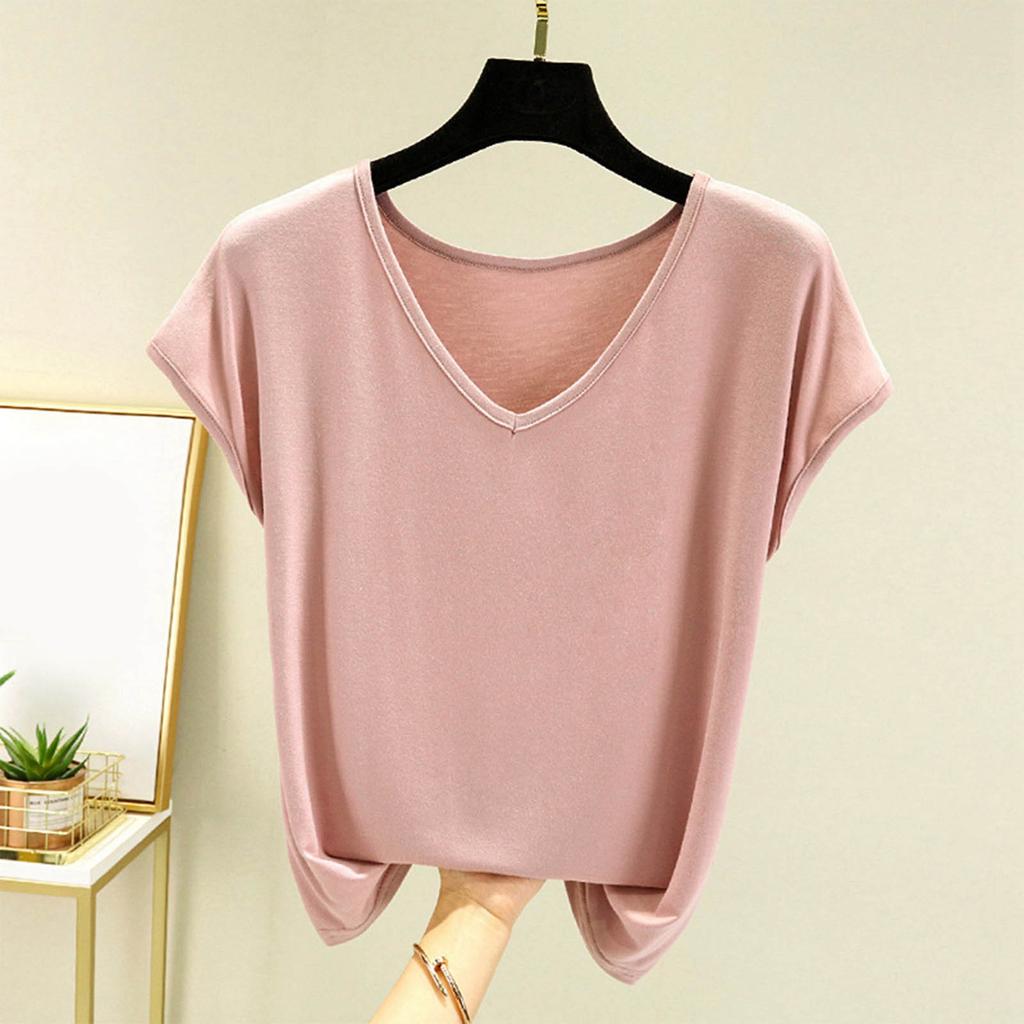 Damen Weste Lässig Locker Kurzarm Sommer V-Ausschnitt Basis Kurzarm T-Shirt Dünne Außenschicht Inneres Oberteil