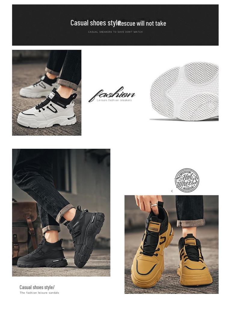Autumn Men's High-Top Martin Boots - Trendy, Non-Slip, All-Match Casual Work Boots