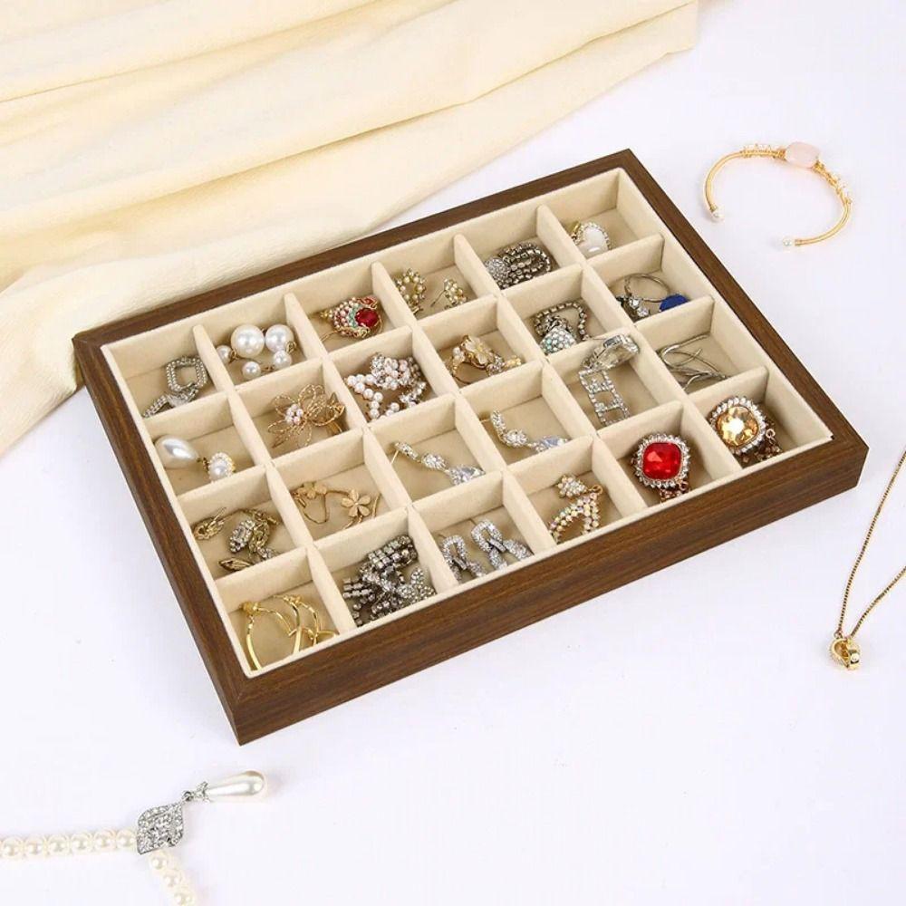Solid Wood Earrings Storage Holder Velvet Lining High-end Necklace Organizer  Show case Props