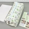 Yousheng Pencil Case Green Kitten Print Large Capacity Stationery Organizer Smooth Zipper Closure Dirt-Resistant Canvas Makeup