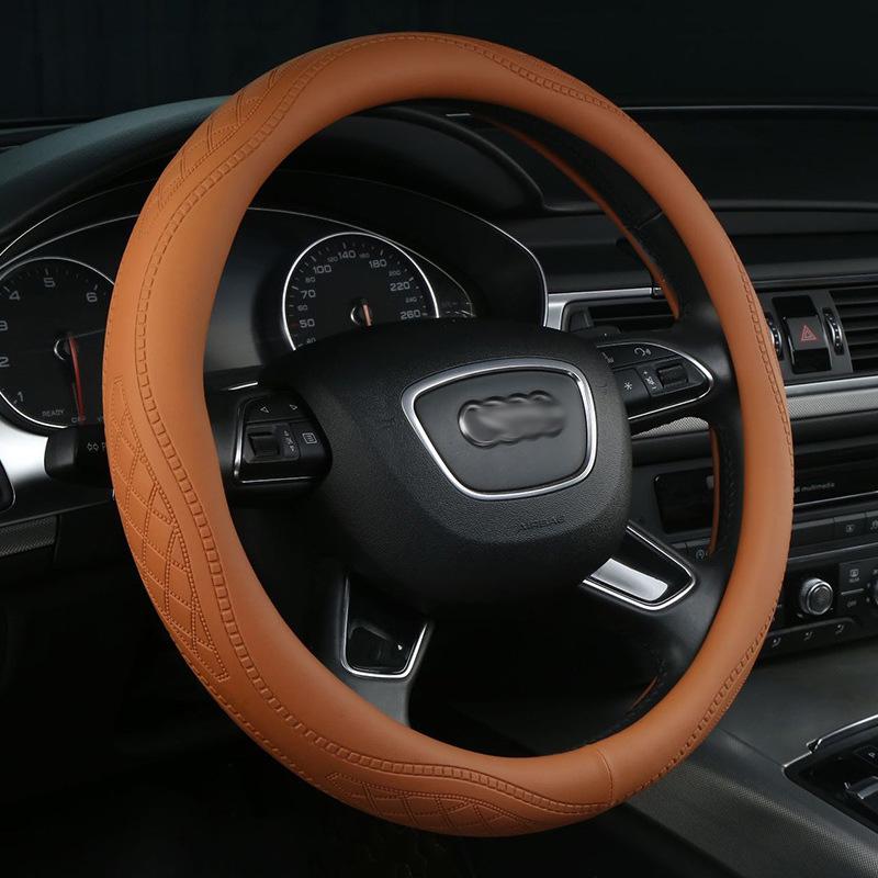 Nappa Leather Embossed Car Steering Wheel Cover - Four Seasons, Comfortable Grip