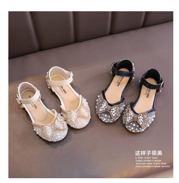 New Summer Style Fashionable Comfortable Casual and Elegant Flat Bow Toe-toe Beaded Wear-resistant Girls' Leather Shoes