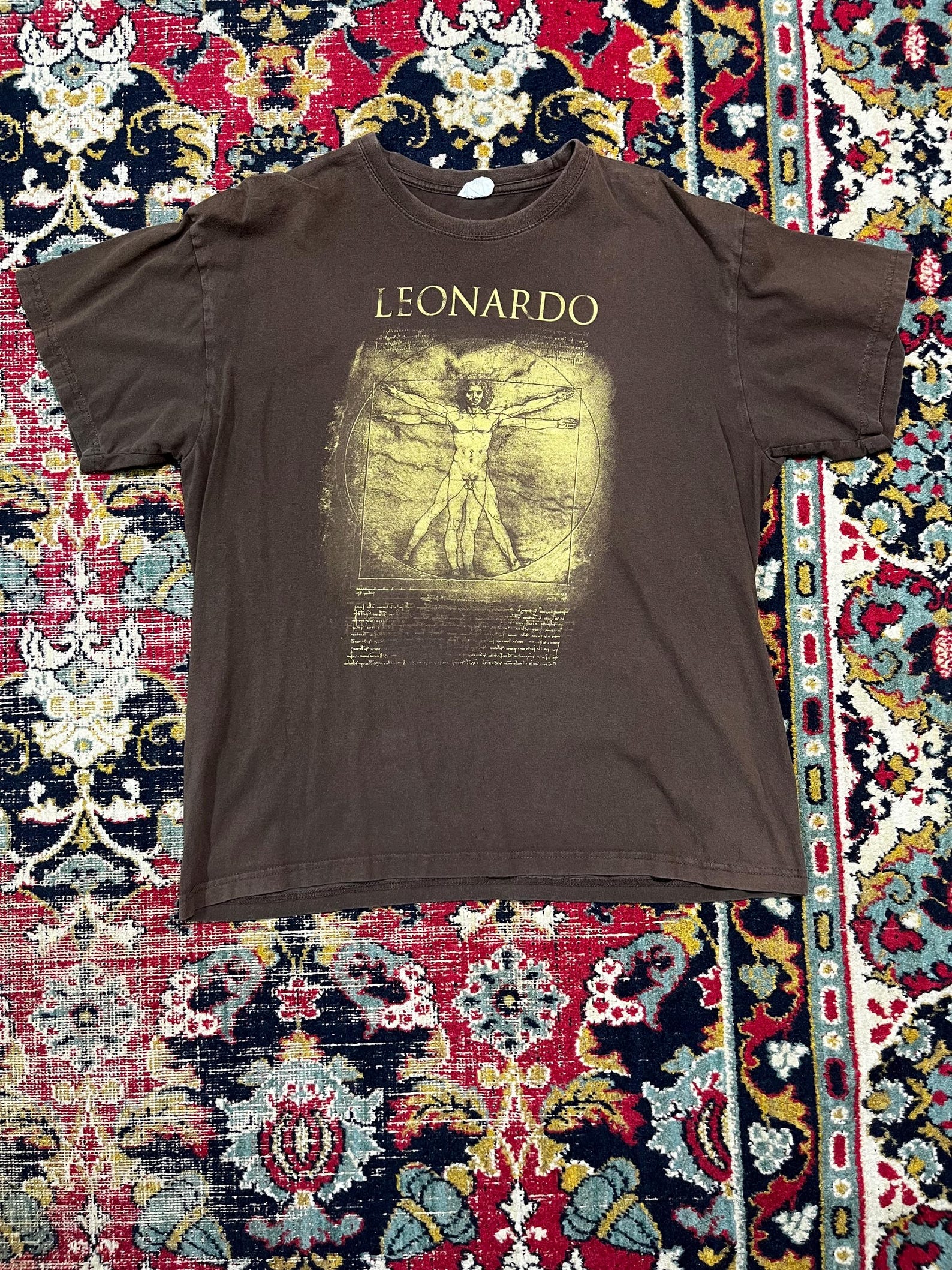 Vintage Leonardo da Vinci T-Shirt Vitruvian Man Size L S