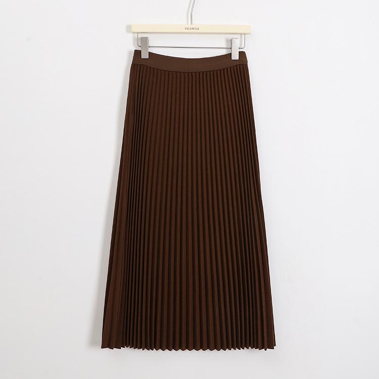Winter 2024 Women's High-Waisted Wool Blend Pleated Midi Skirt – Slimming A-line Casual Style