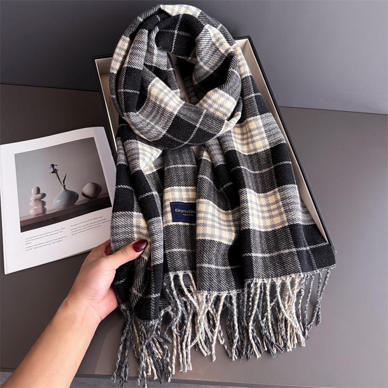 Couple Student Plaid Autumn And Winter Warm Scarf Women'S Shawl Versatile Commuter Fringed Fine Sand Imitation Cashmere Scarf