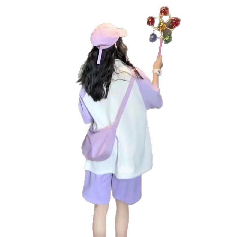POLO collar loose sports suit female summer leisure student contrasting color age-reducing short-sleeved shorts two-piece trendy set