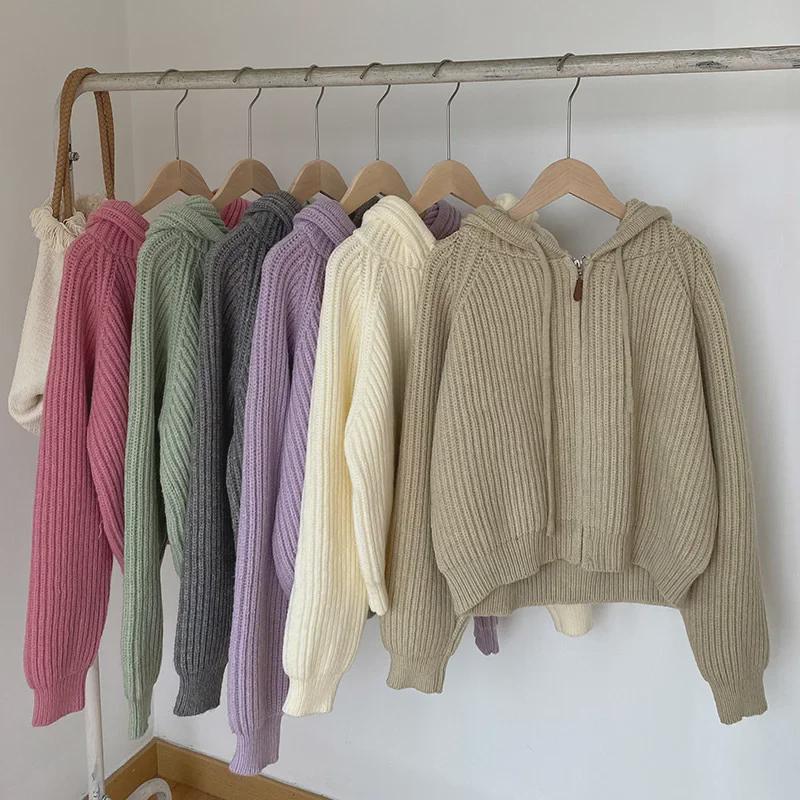 Korean College-Style Hooded Knitted Cardigan: Women's Loose Fit, Lazy Spring & Autumn Sweater Jacket