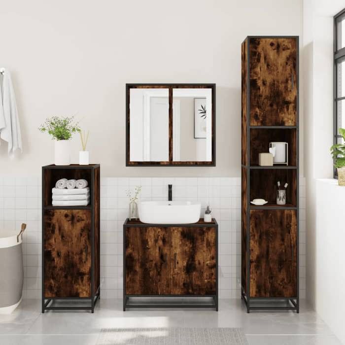 VidaXL Armoire de salle de bain chêne fumé bois d'ingénierie et métal 3300882