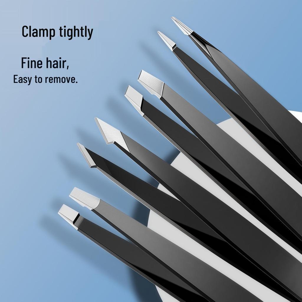 Set portabil din piele cu 4 pensete din oțel inoxidabil pentru sprâncene și extensii de gene