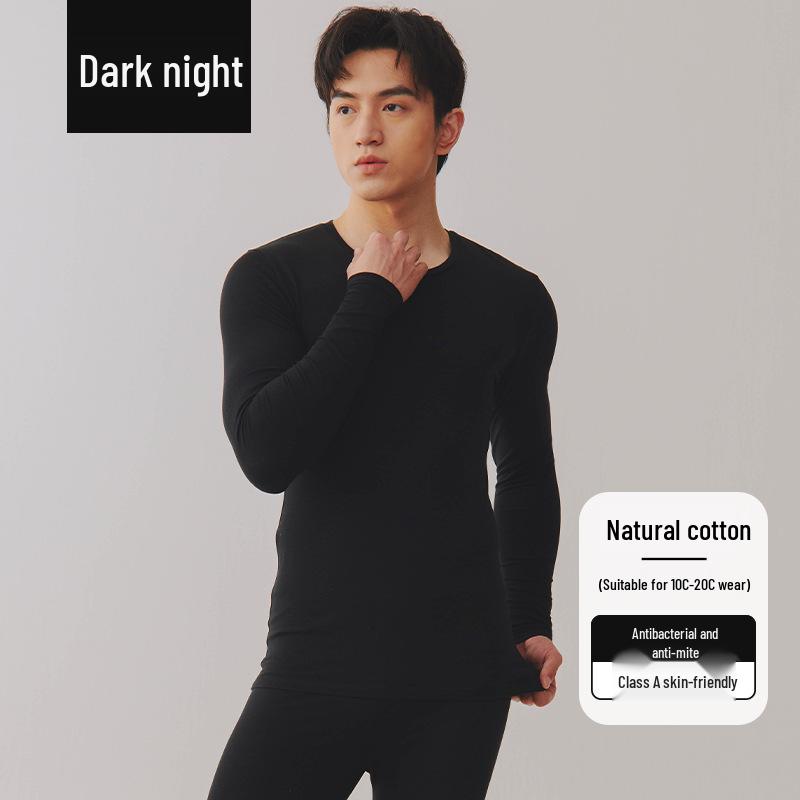 

Мужская приталенная футболка из хлопка и шерсти - Теплая, с начесом, базовый слой с круглым вырезом 2XL