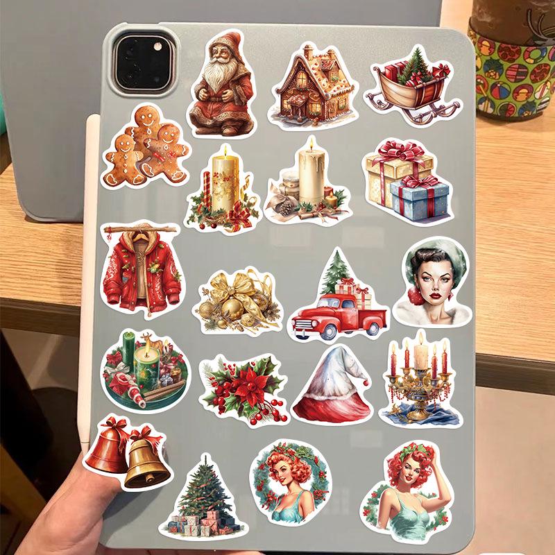 50 Retro Cartoon Christmas Graffiti Stickers - Personalized, Waterproof Decorations for Guitar, Notebook, Suitcase DIY