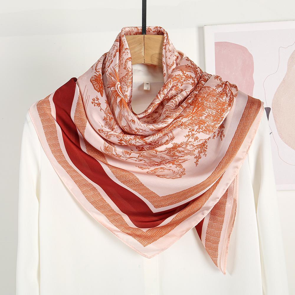 110*110cm Floral Silk Shawl Stoles Premium Square Scarf Soft and Skin Friendly Comfortable Ladies Square Scarf Shawl