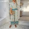 Women's Summer Print Contrasting Color Bohemian Vacation Short-sleeved Long Trousers Set