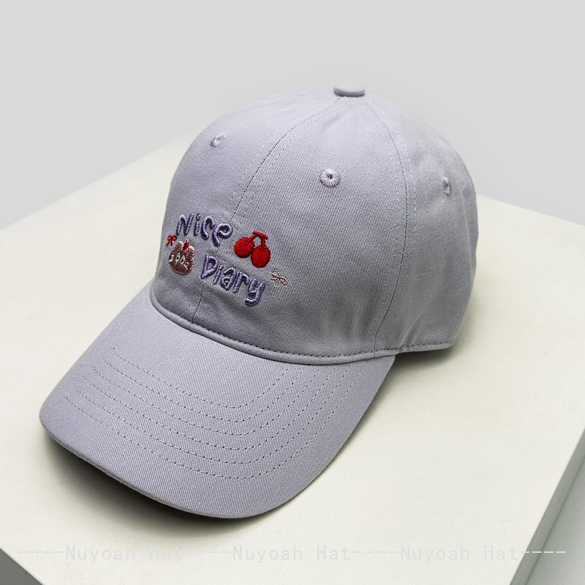

New Men Women Korean Kitten Cherry Letters Embroidery Baseball Hats Sunshade Cartoon Versatile Cute Peaked Caps Fashion Casual 52-60cm