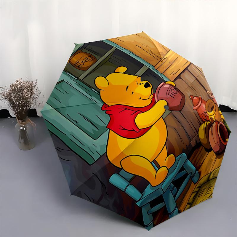 Winnie Themed Automatic Opening and Closing Umbrella, Brightly Colored 8-rib Portable Umbrella, Suitable for Men and Women, A Perfect Gift f