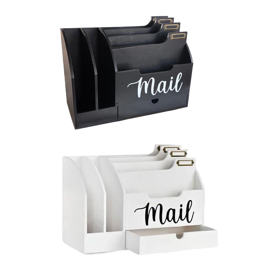 Mail Organizer Desk Organizer Countertop with 6 Slots Rustic Desktop Box Wooden Mail Holder for File Folder Pens Paper Clips