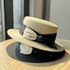 New Straw Woven Flat Top Top Hat Color Matching Bow Straw Hat Summer Travel Shading Sun Protection Retro Beach Hat Children