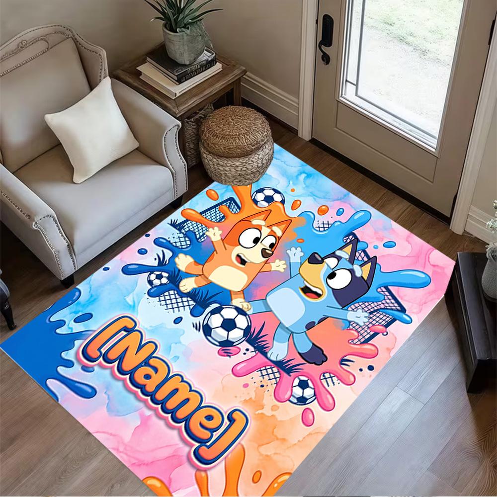 Soccer Fun Blue Brown Customize Your Name Floor Mat Design for Foyer Decorate Room Game Room Living Rooms Anti-slip Rug Anime Office Decor