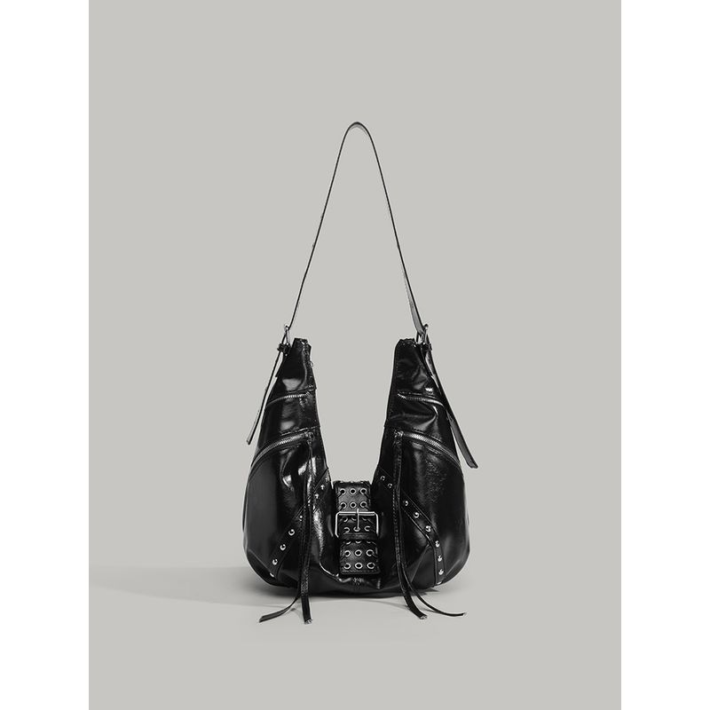 

Retro Gyaru Punk Motorcycle Bag Women Sweet Cool Style High-Grade Shoulder Messenger Bag Commuter Large Capacity Tote Bag Black