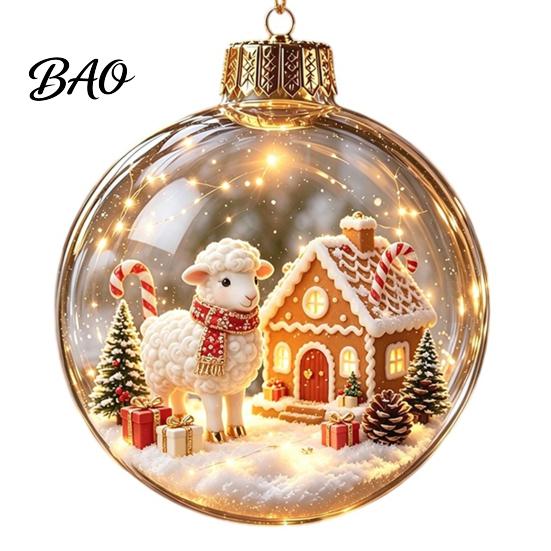 Christmas Party Favors Glowing Story Ornament, Light?Up Mini Holiday Scene Hanging Ball with Warm Reusable Plastic Baubles LED Light, Clear