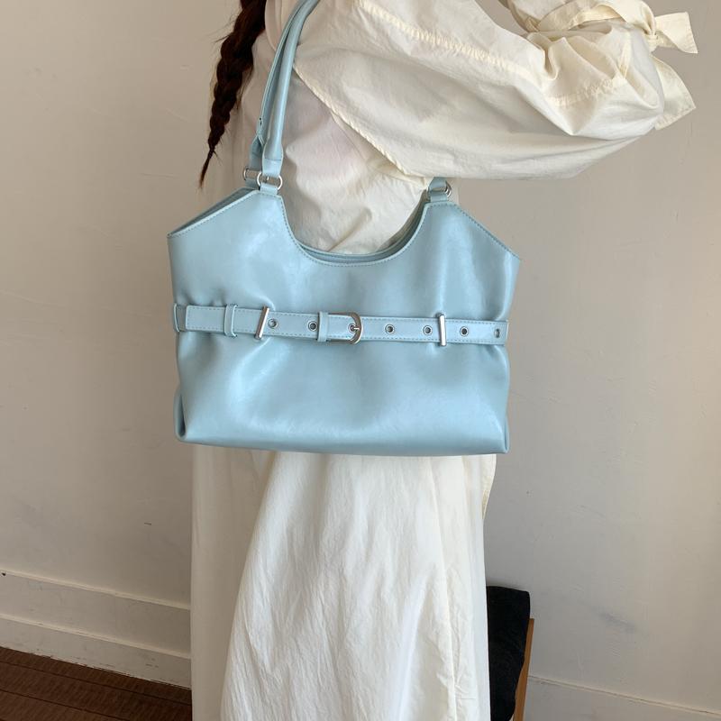 Leather Tote Bag with Belt Detail Elegant Design Women Shoulder Bag for Daily Use
