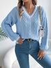 Autumn New Style College Style Patchwork V-Neck Cable Knit Long Sleeve Sweater Women's Clothing