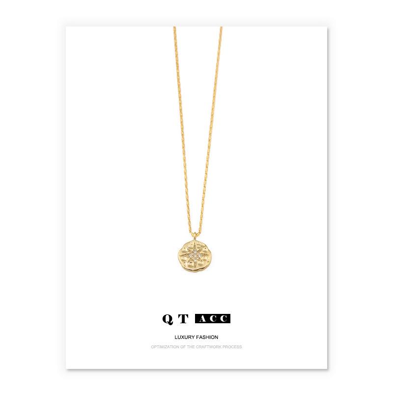 

Polaris Coin Pendant Necklace with Eight-Pointed Star, 18K Gold Plated Clavicle Chain