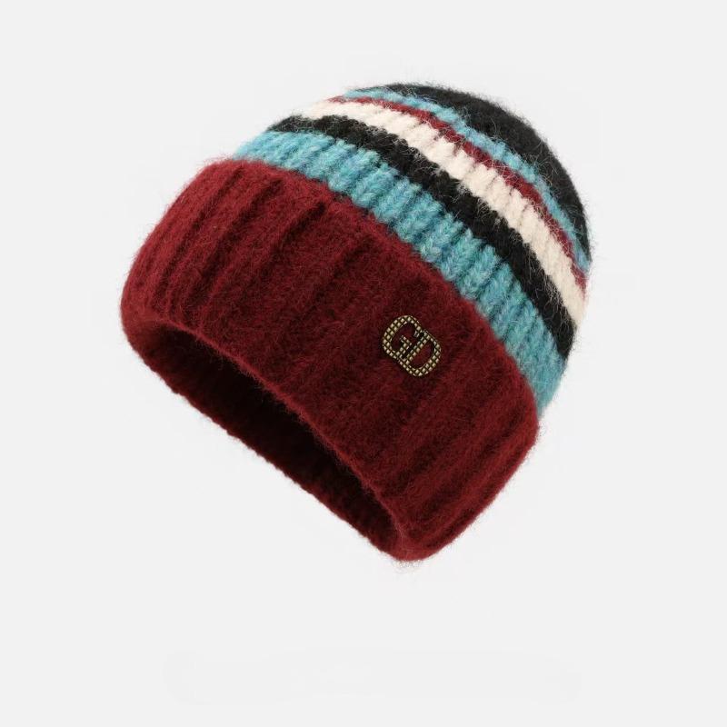 Осенне-зимняя модная алфавитная этикетка, красочная полосатая вязаная шапка-бандана, женская, утолщенная для сохранения тепла, вязаная шапка без полей