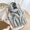 Korean Style Plaid Scarf for Women Winter Pinstripe Student Warm Thickened Imitation Cashmere Long Shawl Scarf