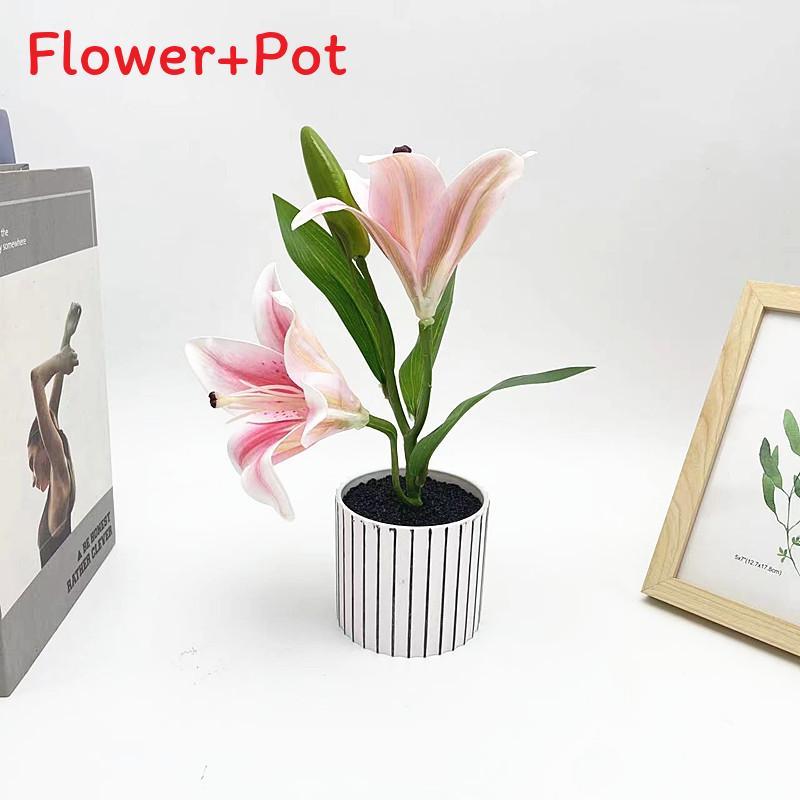 Lily Flower Faux Bonsai Tabletop Decor Interior Arrangement Prop Photographic