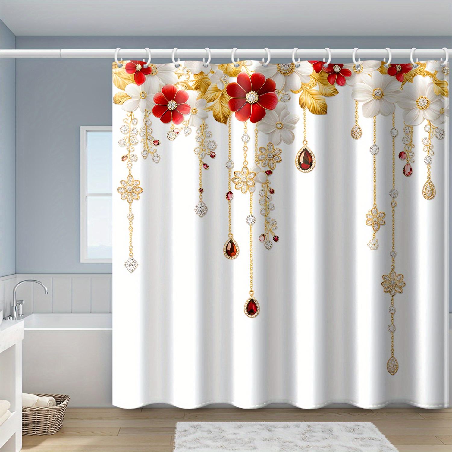 

Luxury Gold Flower Shower Curtain Elegant White And Gold Floral Design Bathroom Decor Waterproof Bath Curtain Home Accessory W60H190(CM)-1 Pcs