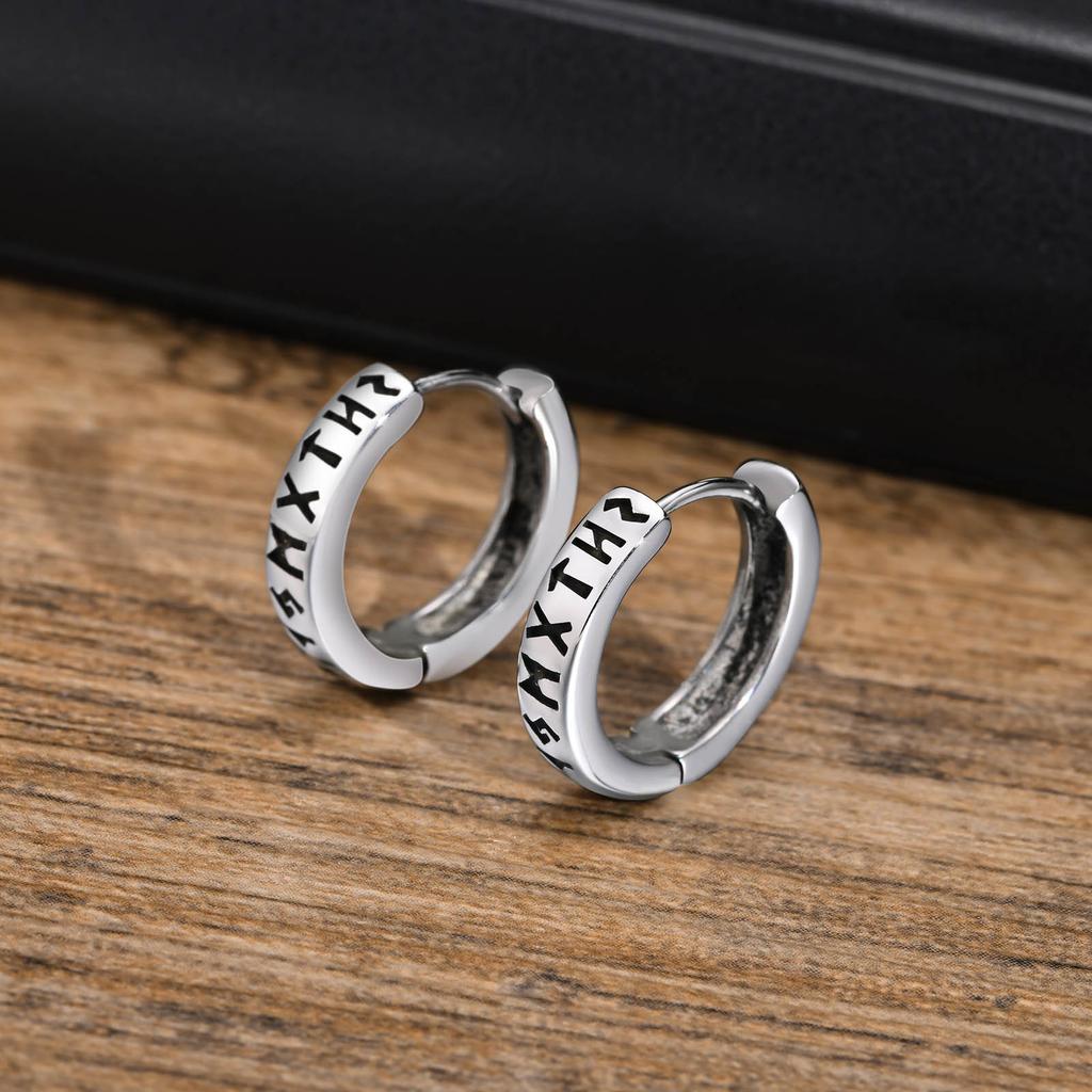 U-shaped Viking Rune Hoop Earrings for Men Stainless steel Gothic Norse Vintage Amulet Huggie Earring Punk Gift for Male friends