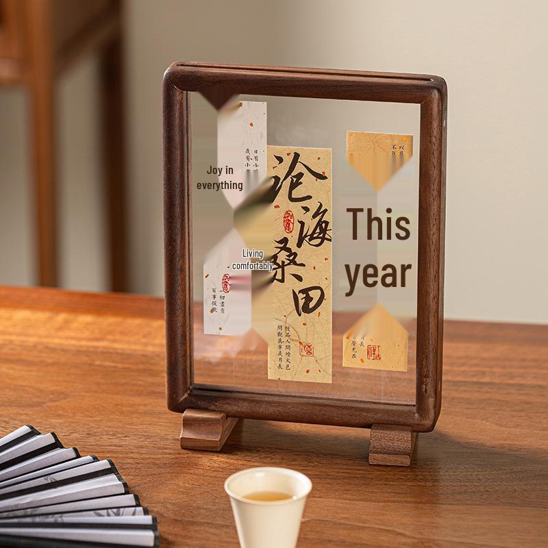 Black Walnut Double-Sided Transparent Photo Frame - Chinese Retro Style A4/A3 Tabletop Frame
