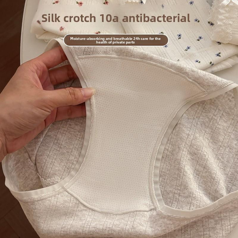 Female Spring and Autumn Sweet Pure Cotton 10A Antibacterial Extended Crotch Free Waist Triangle Briefs